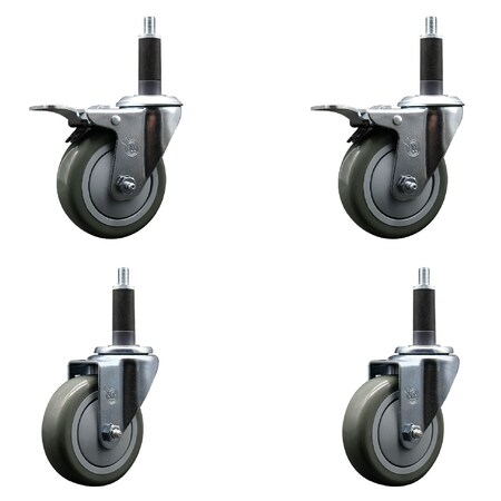 Service Caster 4'' Gray Poly Swivel 1'' Expanding Stem Caster Set 2 Total Lock Brakes, 4PK SCC-EXTTL20S414-PPUB-2-S-2-1